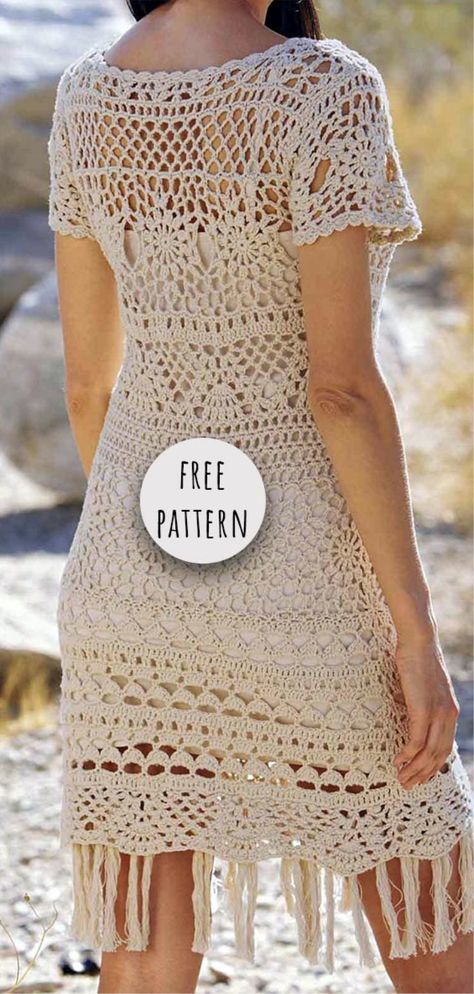 Crochet Summer Dress Free Pattern Summer Dress Free Pattern, Pola Top, Pola Sweater, Crochet Summer Dress, Sweater Dress Pattern, Pola Rok, Knitting Summer, Poncho Au Crochet, Skirt Pattern Free