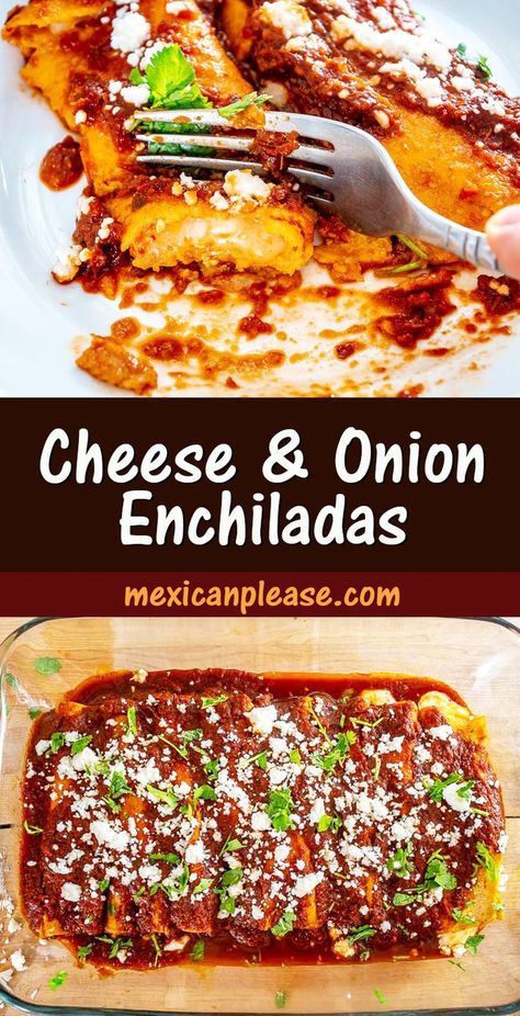 Cheese And Onion Enchilada Recipe, Authentic Enchilada Recipe, Cheese And Onion Enchiladas, Milanesa Recipe, Mexican Enchiladas, Meatless Mains, Mexican Food Dishes, Fiesta Table, Mexican Buffet