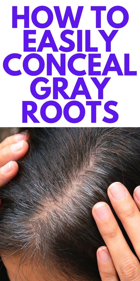 How to Easily Conceal Gray Hairs - Looking to hide your gray root? Here is an easy way to conceal gray hair. This product is the best product to use on gray roots. Colored Hair Roots, Grey Hair Roots, Gray Roots, Grey Hair Journey, Hide Greys, Graying Hair, Covering Grey Roots, Grey Hair Looks, Grey Hair Coverage