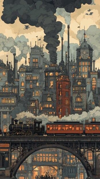 Steampunk victorian city vectors, photos and PSD files | Free download Steampunk Environment Concept Art, Gothic City Concept Art, Steampunk City Aesthetic, Medieval Steampunk City, Steampunk Wallpaper Backgrounds, Steampunk House Concept Art, Victorian Concept Art, Steampunk Aesthetic City, Steampunk City Art