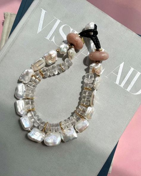 Lizzie Fortunato on Instagram: "This luxe two-in-one necklace is what our dreams are made of 💭 Seriously, how cool are these square freshwater pearls?! ◻️ #lizziefortunato" Funky Pearl Necklace, Luxury Artisan Beaded Pearl Necklace, Luxury Multicolor Pearl Necklace With Natural Stones, Luxury Beaded Jade Necklace, Lizzie Fortunato Necklace, Fashion Installation, Beautiful Baubles, Lizzie Fortunato, Jade Necklace