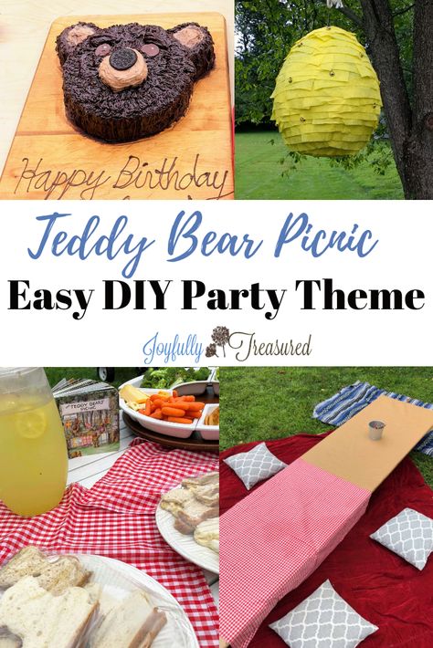 Simple teddy bear picnic ideas for food, decorations, and activities. A teddy bear picnic is such an adorable party theme, especially because picnic style birthday parties are so easy to pull together. #birthdayparty #kidsparty #partythemes #summerbirthday #picnic Teddy Bear Picnic Ideas, Teddy Bears Picnic Food, Bear Picnic Birthday Party, Teddy Theme, Teddy Bear Picnic Birthday Party, Preschool Birthday, Picnic Party Decorations, Teddy Bear Birthday Party, Teddy Bear Cookies