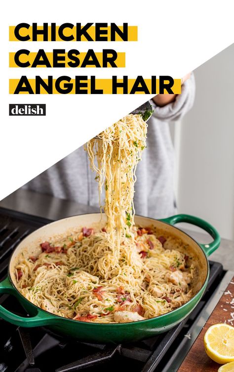 Angel Hair Side Dish, Caesar Chicken Pasta, Angel Hair Pasta Casserole, Creamy Caesar Chicken, Best Pasta Sauce, Angel Hair Pasta Recipes, Ceasar Dressing, Chicken Caesar Pasta, Caesar Chicken