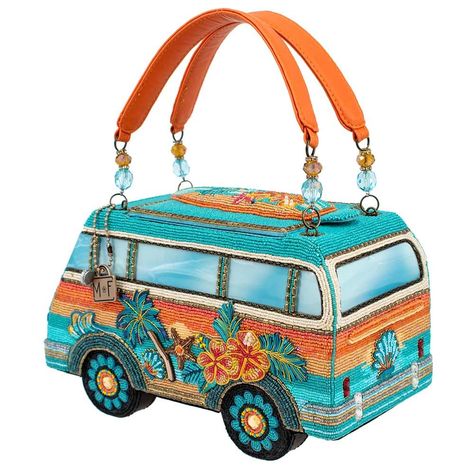 PRICES MAY VARY. Retro Surf Van Design: The Catch a Wave beaded handbag by Mary Frances takes on a playful, retro charm with its vibrant van-shaped design, featuring intricate beadwork that captures the essence of carefree happiness. Whimsical Details: Adorned with colorful flowers, swaying palm trees, and a surfboard motif, this handbag exudes a cheerful vibe, making it a whimsical accessory that radiates positivity and a love for adventure. Sturdy Non-Removable Top Handles: The non-removable t Fun Handbag, Novelty Purses, Whimsical Accessories, Retro Surf, Unique Handbags, Mary Frances, Van Design, Unique Purses, Colorful Bags