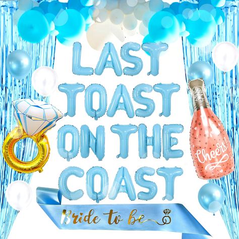 PRICES MAY VARY. Our Last Toast On The Coast Balloon will bring dreamy and beautiful embellishment to your party. Through simple assembly, and hanging the photo to complete a most gorgeous background wall. Our Beach Bachelorette Party Decorations will bring unparalleled joy and the most beautiful moments to your family and friends. What you will receive: 1 x blue bride to be sash, 20 x latex balloons, 1 x Last Toast On The Coast letter balloon, 1 x ring balloon, 1 x bottle balloon. If you receiv Beach Bachelorette Party Decorations, Bachelorette Party Kits, Flamingle Bachelorette, Bachelorette Party Balloon, Toast On The Coast Bachelorette, Ring Balloon, Silver Letter Balloons, Last Toast On The Coast, Toast On The Coast