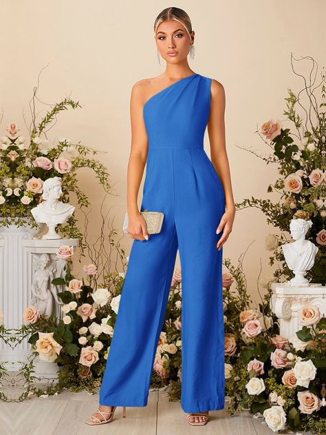 Jump Suites Elegant, Blue Jumpsuit Outfit, Royal Blue Jumpsuit, Comfy Jumpsuits, Blue Jumpsuit, One Shoulder Jumpsuit, Jumpsuit Chic, Azul Real, Red Jumpsuit