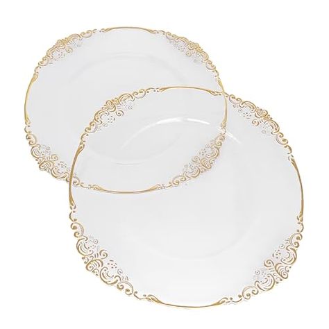 Clear Charger Plates, Dining Table Unique, Acrylic Charger Plates, Simple Table Setting, Plate Chargers, Simple Table Settings, Antique Plates, Gold Embellishment, Simple Table