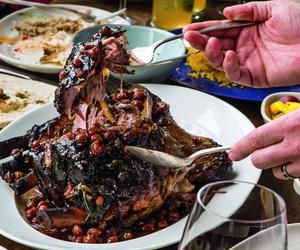 The Zahav Lamb Shoulder Recipe by Michael Solomonov Rosh Hashanah Menu, Jewish Foods, Creamy Peas, Andrew Zimmern, Persian Cuisine, Dry Chickpeas, Jewish Food, Lamb Shoulder, Pomegranate Molasses