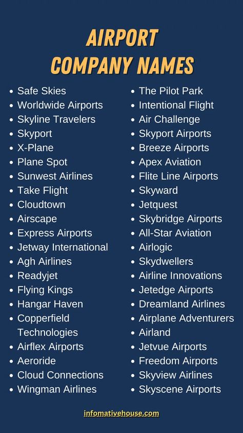 The Most Fictional Airport Company Names Ideas For Business Travel Company Names, Names For Companies, Company Names Ideas, Unique Business Names, Something Creative, Airline Company, Advanced Workout, Restaurant Names, Creative Names