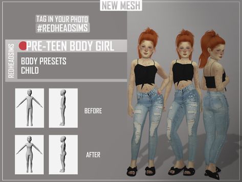 Redhead Sims CC Sims4 Cc Body Mods, Sims 4 Majorette Cc, Sims 4 Cc Pre Teen Mod, Pre Teen Sims 4 Mod, Sims 4 Kids Body Preset, Sims 4 Kid Body Preset, Sims 4 Pre Teen Body Preset, Sims 4 Cc Child Body Preset, Height Mod Sims 4