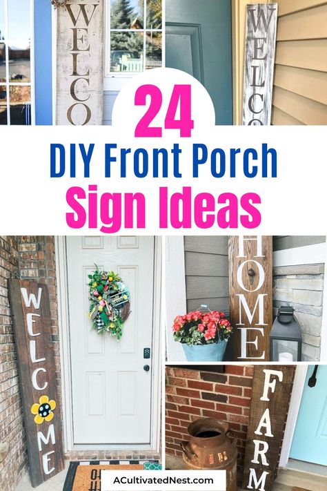 24 DIY Front Porch Signs Ideas- If you want a lovely way to welcome visitors to your home on a budget, then you need to make one of these DIY front door signs! | #diyProjects #DIYs #frontPorchDecor #welcomeSign #ACultivatedNest Diy Window Box Planter, Rustic Front Porch, Porch Diy, Summer Decorations For Home, Window Boxes Diy, House Numbers Diy, Porch Wood, Christmas Signs Diy, Outdoor Welcome Sign