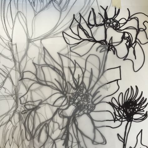 The creative line. Layered drawing inspired by Gary Hume's water paintings Layers In Nature Art, Mark Making Flowers, Pencil Tracing, Layered Drawings, Layer Drawing, Experimental Drawing, Floral Sketches, Gary Hume, Water Paintings