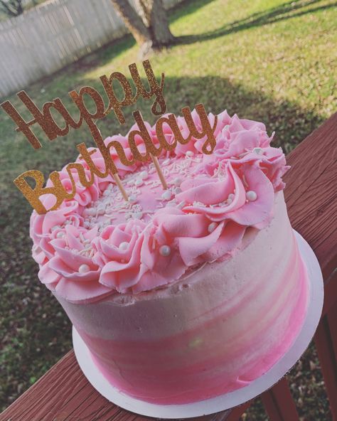 Birthday Cake For Women Simple, Simple Birthday Cake Designs, Pink Ombre Cake, 12th Birthday Cake, Buttercream Cake Designs, Sweet 16 Birthday Cake, Pink Birthday Cakes, 16 Birthday Cake, Cupcake Birthday Cake