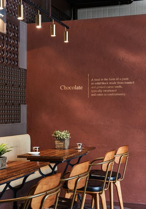 Chocolate Store Design, Chocolate Walls, Museum Cafe, Factory Interior, Chocolate Stores, Interior Design Contemporary, Fusion Restaurant, Coco Republic, Cafe Wall