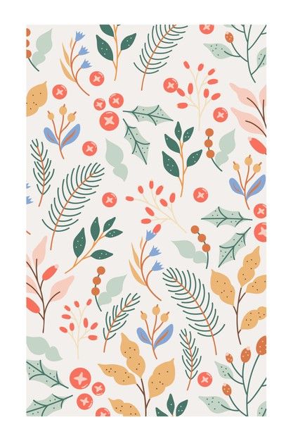 An elegant winter foliage background in pastel colors Winter Foliage Illustration, Christmas Floral Pattern, Winter Pattern Illustration, Winter Floral Wallpaper, Foliage Background, Watermelon Wallpaper, Winter Patterns, Shawl Design, Winter Foliage