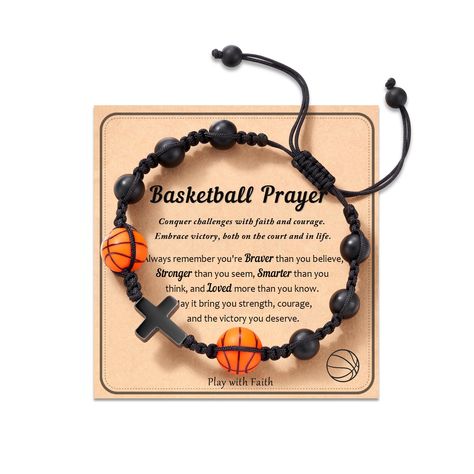 PRICES MAY VARY. [ Basketball Bracelet ] The Basketball cross bracelet combined with a cross charm will show your love for Basketball and religion, reminding you that faith and sportsmanship go hand in hand [ Basketball Party Favors ] This bracelet is a meaningful gift for Basketball players, Basketball teams, Basketball fans, sons, grandsons, friends, and yourself on graduation, Basketball senior night, birthday, Christmas, Valentine's Day, and Other Anniversaries [ Material ] Highlight the ide Basketball Bracelet, Basketball Boyfriend, Basketball Party Favors, Basketball Senior Night, Baseball Cross, Basketball Pattern, Cross Bracelets, Baseball Bracelet, Black Agate Stone