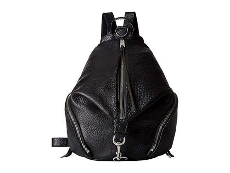 Rebecca Minkoff Julian Backpack (Black 5) Backpack Bags. Strap this style on for something cool and unique to your look! Made of leather. Zipper closure. Dual  adjustable backpack straps with top handle. Metallic hardware accents. Exterior features three zipper pockets. Flat base to provide upright structure. Lined interior features slip pocket. Imported. Measurements: Bottom Width: 10 in Depth: 6 in Height: 11 1 4 in Strap Le #RebeccaMinkoff #BagsandLuggage #Bag #Backpack #Black Rebecca Minkoff Julian Backpack, Backpack Free, Back Bag, Bags Black, Backpack Straps, Leather Zipper, Black Backpack, Bag Straps, Free Clothes