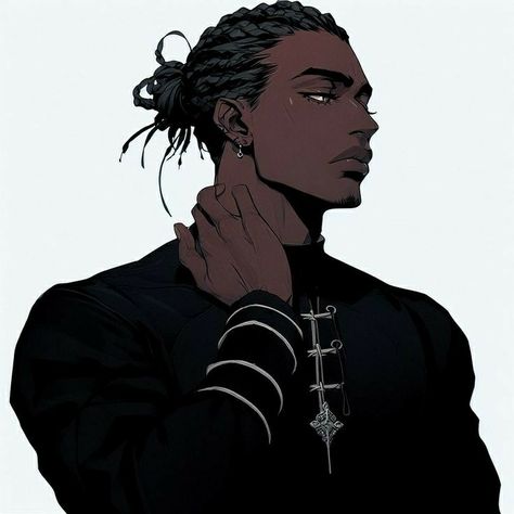 Black Naruto Oc Male, Tomboy Character Art, Black Guy Pfp, Black Man Art Character Design, Black Guy Oc, Black Male Character Art, Black Person Pfp, Black Man Drawing, Black Guy Drawing