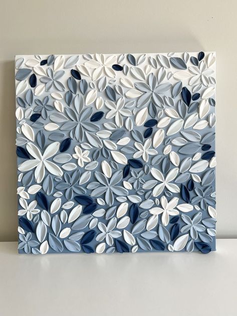 Cute Texture Painting, Blue Textured Painting, Texture Art Aesthetic, Texture Canvas Diy, Textured Art Aesthetic, Painting Ideas With Texture, Blue Texture Painting, Diy Texture Art Canvases, Floral Textured Painting