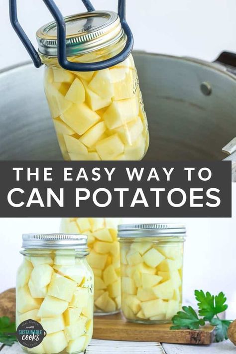 How To Can Potato Soup, How To Pressure Can Potatoes, Pressure Canned Potatoes, Water Bath Canned Potatoes, Canning Ham And Potato Soup, Simple Canning Recipes, Potato Canning Recipes, Pressure Canning Potatoes, How To Can Potatoes In A Water Bath