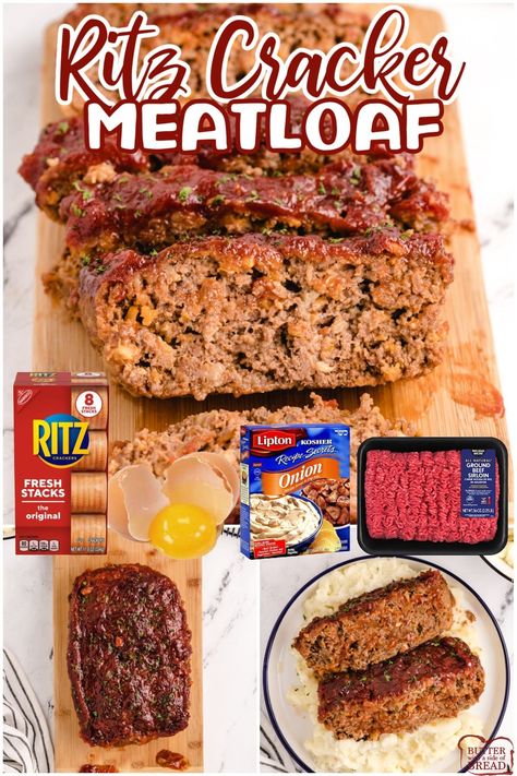 Ritz Cracker Meatloaf, Ritz Cracker Meatloaf Recipe, Meatloaf Recipe With Crackers, Onion Soup Meatloaf Recipe, Beef Meatloaf Recipes, Ritz Cracker Recipes, Dinner Noodles, The Best Meatloaf, Beef Meatloaf