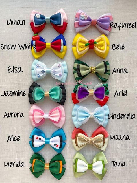 Disney Princess Bow Disney Princess Inspired Hair Bow - Etsy Diy Disney Bows, Disney Hair Bows Diy, Disney Princess Accessories, Hair Bow Design Ideas, Disney Princess Bows, Diy Girls Bows Hairbows, Disney Princess Ears, Hair Bow Ideas, Daisy Clothes