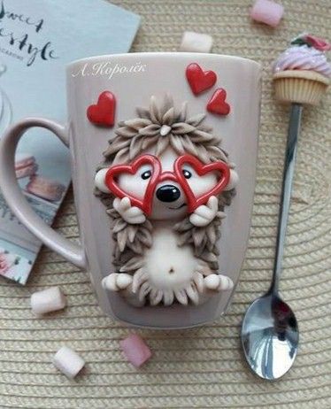 Cup Inspiration, Polymer Clay Kunst, Clay Cup, ดินปั้น Polymer Clay, Tanah Liat, Polymer Clay Christmas, Polymer Clay Diy, Polymer Clay Animals, Clay Mugs