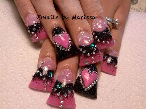 Flared acrylic Valentines day nails #nailart Flared Nail Designs, Piggy Nails, Mcbling Nails, Gal Nails, Book Nails, 90s Nails, Fan Nails, Flare Nails, Posh Nails