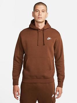 Nike nsw men's club fleece overhead hoodie size & fit  regular fit - order your usual size  available in sizes s-2xl Nike Sportswear Club Fleece, Nike Brown, Brown Hoodie, Mens Club, Hoodie Outfit, Nike Hoodie, Workout Hoodie, Mens Sportswear, White Style