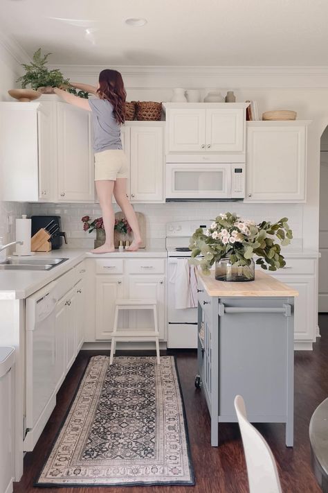 Baskets On Top Of Kitchen Cabinets, Baskets Above Kitchen Cabinets, Decorate Top Of Kitchen Cabinets, Above Cabinet Decor Kitchen, Character Kitchen, Decorate Above Kitchen Cabinets, Top Of Cabinet Decor, Decor Above Kitchen Cabinets, Above Cabinet Decor