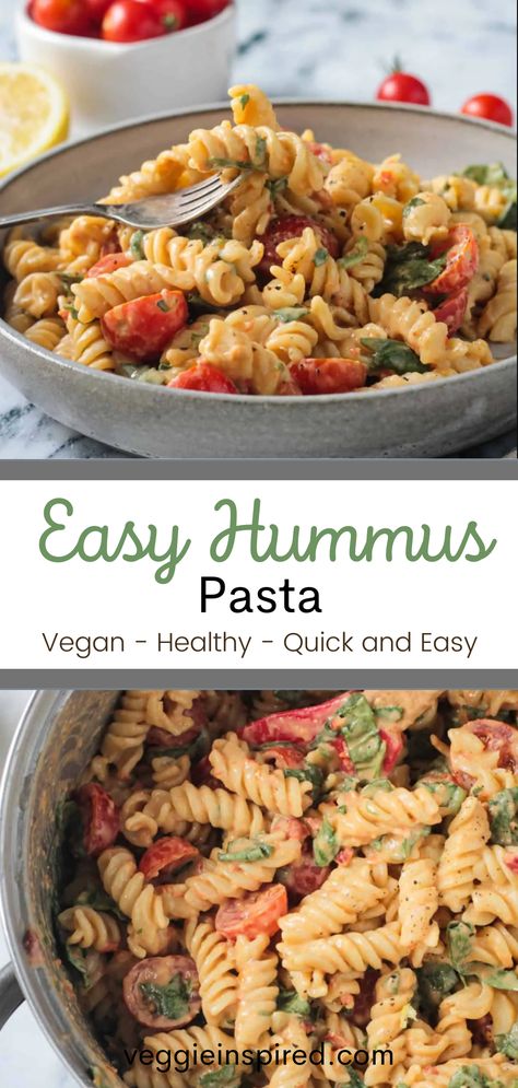 Canned Food Dinner, 4 Ingredient Creamy Hummus Pasta, Recipe Using Hummus, Dinner Ideas With Hummus, Lunch Recipes With Hummus, Vegan Recipes With Hummus, Creamy Hummus Pasta, Pasta With Hummus Sauce, Pasta Hummus Recipe