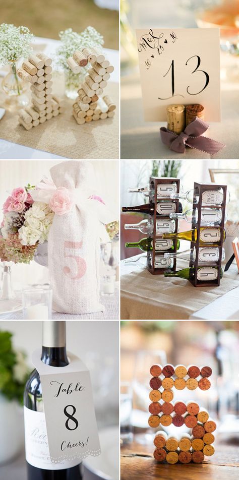 Table Number Ideas, Table Numbers Wedding Diy, Wedding Reception Themes, Romantic Wedding Centerpieces, Cork Wedding, Diy Table Numbers, Eat Drink And Be Merry, Diy Wedding Table, Decoration Pieces