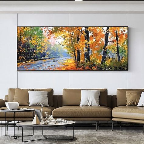 Canvas Board Painting, Living Room Murals, Landscape Painting Tutorial, Orange Painting, Easy Canvas Art, Landscape Art Painting, Forest Painting, Landscape Artwork, Garden Wall Art