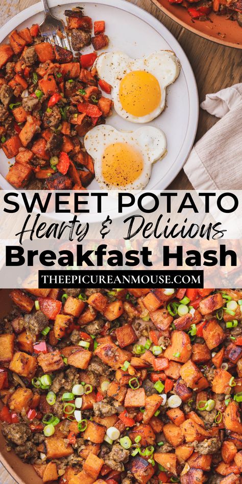 Healthy Sweet Potato Hashbrowns, Sweet Potato Sausage Breakfast Bowl, Sweet Potato Fries Breakfast, Breakfast Bowls Sweet Potato, Sweet Potato Egg Skillet, Bell Pepper Sweet Potato Recipes, Savory Sweet Potato Breakfast, Sweet Potato Quinoa Breakfast Bowl, Sweet Potato Sausage Breakfast Casserole