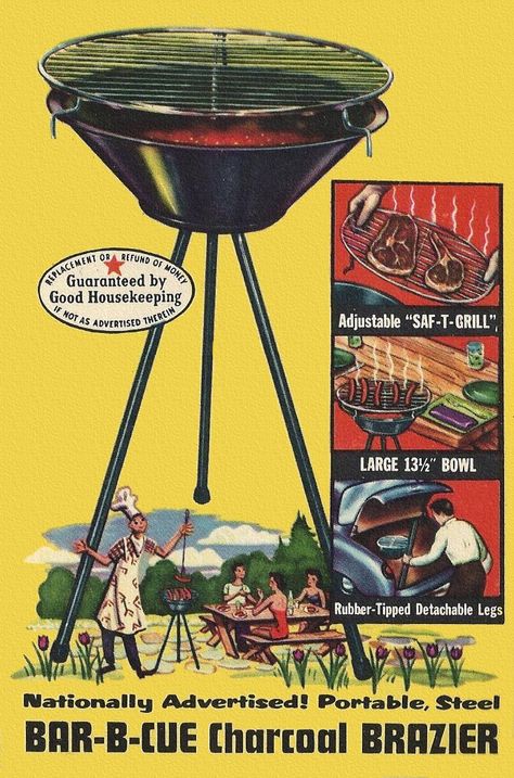 1950s ad Retro Barbecue, Backwoods Barbie, Roger Wilkerson, Kids Nowadays, How To Make Hamburgers, Outdoor Meals, Camping Vintage, Bar B Q, Vintage Food