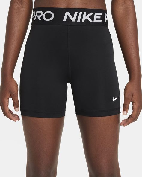 Nike Pro Big Kids' (Girls') Shorts. Nike.com Nike Pro Outfits, Nike Pro Shorts Girls, Pink Nike Pros, Girl Boxers, Black Nike Pros, Black And White Girl, Nike Pro Women, Nike Pro Shorts, Nikes Girl