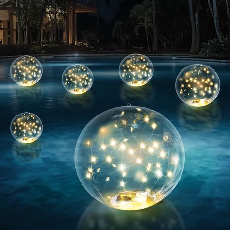 PRICES MAY VARY. 【Great Decor For Pool】As night falls, the 14 inch solar floating pool lights emit a charming glow, creating a beautiful scene, adding a touch of vacation vibes to your pool. These lights not only turn your pool, garden, or party into a captivating paradise, but also earn the admiration of your neighbors. 【Solar Powered Floating Lights】Using renewable clean energy, simply inflate the floating pool lights and place them under the sun to charge for 8-10 hours. When the sun goes dow Backyard Wedding Pool, Floating Pool Decorations, Swimming Pool Decorations, Night Pool Party, Floating Pool Lights, Led Pool, Wedding Pool Party, Led Pool Lighting, Pool Wedding