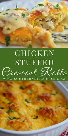 Chicken Stuffed Crescent Rolls - southern discourse Recipes Using Crescent Rolls And Chicken, Chicken Stuffed Rolls, Southern Discourse Recipes, Southern Chicken Dinner Recipes, Crescent Roll Stuffed With Chicken, Casseroles Using Crescent Rolls, Southern Cooked Meals, Chicken Crescent Rolls Recipes, Crescent Rolls With Chicken