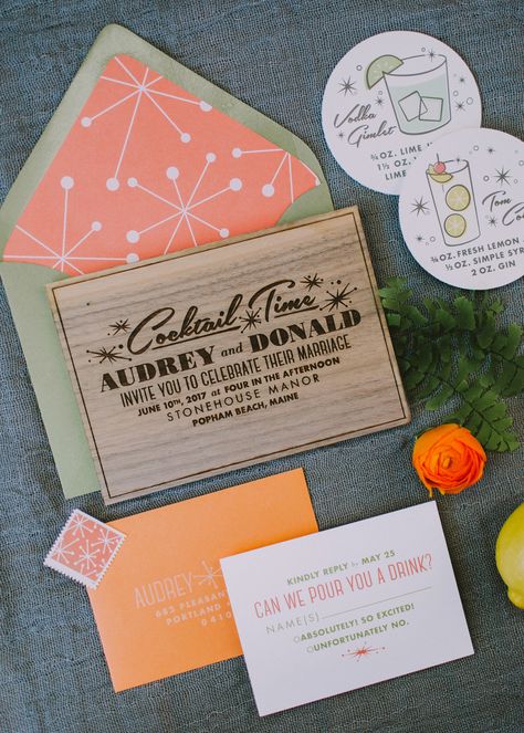 Mid-Century Modern Wedding – The Chatty Press Custom Design Co. Mid Century Modern Wedding Invite, Mid Century Modern Wedding, Wood Wedding Invitations, Chic Vintage Brides, Budget Wedding Invitations, Wedding Party Invites, Mod Wedding, Vintage Bride, Green Wedding Shoes