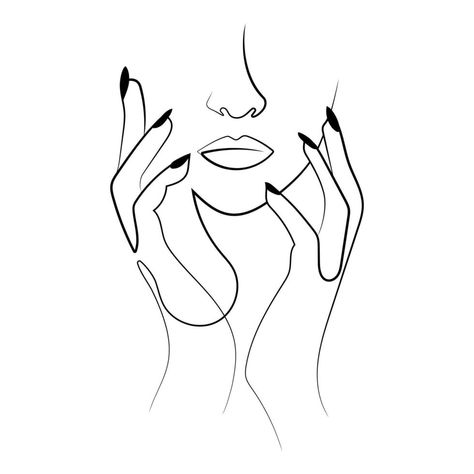 Single Line Art Woman, Face With Hands, Hands Vector Illustration, Abstract Woman Face, Logo Design Women, Hands Vector, Line Drawing Abstract, Hands On Face, Face Line Drawing