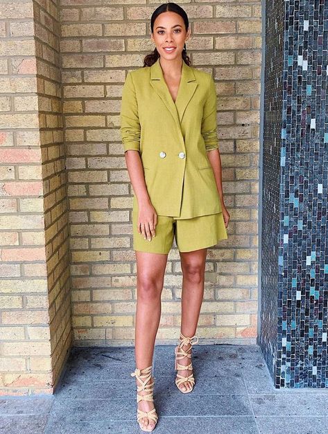 Rochelle Humes, Yellow Outfit, Statement Dress, Fashion Capsule, Spring Fashion Trends, Blazer And Shorts, Street Outfit, Short Suit, Pink Outfits