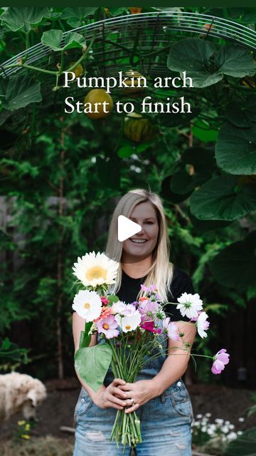 Tasha Medve | 🌿sustainable living on Instagram: "Looking back from start to finish of the pumpkin arch is so fun!🎃 Here's some tips but we have a whole YouTube video on it! 🔗 link in bio! 1. We used two pieces of hog paneling 2. Reused some metal fence posts we had (6 total) 3. Reused some metal fencing we had for the bottom 4. Pure @farmtogarden compost rich soil (2 feet) 5. Watered 2 times a day (irrigation this year for sure 6. The arch is 6 feet long 7. Around 7-8 feet apart 8. Planted 10 pumpkin plants Biggest regret? NOTHING! Well one thing, u wouldn't do beans in there as the pumpkins took over and we only had 6 beans. We are trying this again this year! Follow along to see!" Pumpkin Arch Garden, Pumpkin Arch, Pumpkin Plants, Garden Displays, Biggest Regret, Metal Fencing, Metal Fence Posts, Edible Gardening, Planting Pumpkins