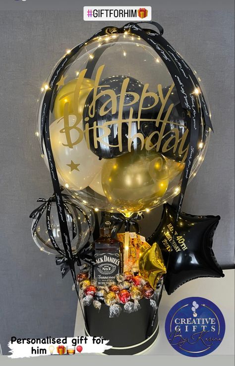 Wine Gifts Diy, Tårta Design, Balloon Basket, Balloon Bouquet Diy, Birthday Cake For Husband, Happy Birthday Decor, Birthday Basket, Transparent Balloons, Love Quotes For Wedding