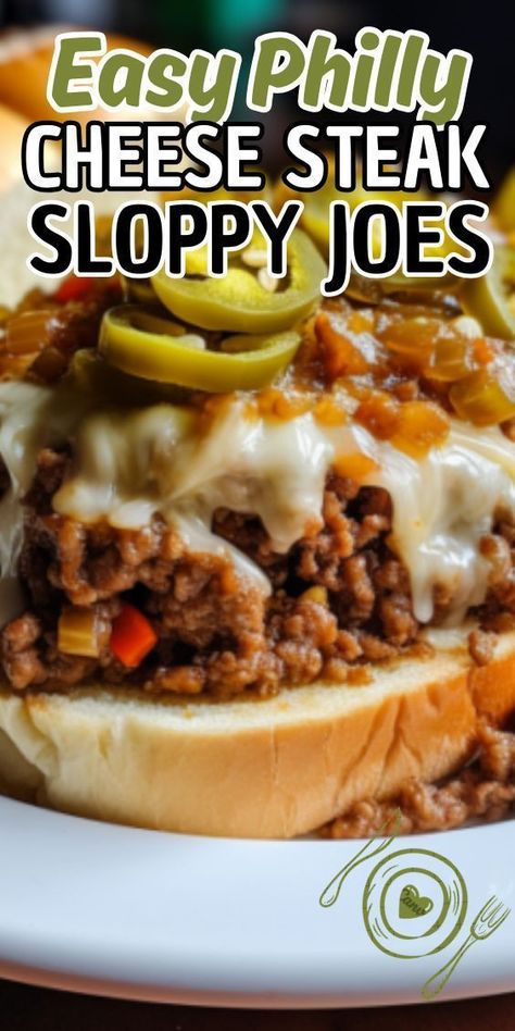 Easy Philly Cheese Steak Sloppy Joes—a mouthwatering mashup of two beloved classics. Picture tender ground beef, caramelized onions, and colorful bell peppers smothered in gooey melted cheese, all nestled between soft hamburger buns. With each bite, you'll be transported to the bustling streets of Philadelphia, Easy Philly Cheese Steak, Soft Hamburger Buns, Philly Cheese Steak Sloppy Joes, Cheese Steak Sloppy Joes, Philly Cheese Steak Sandwich, Philly Cheese Steak Recipe, Hamburger Dishes, Cheese Steak, Philly Cheese