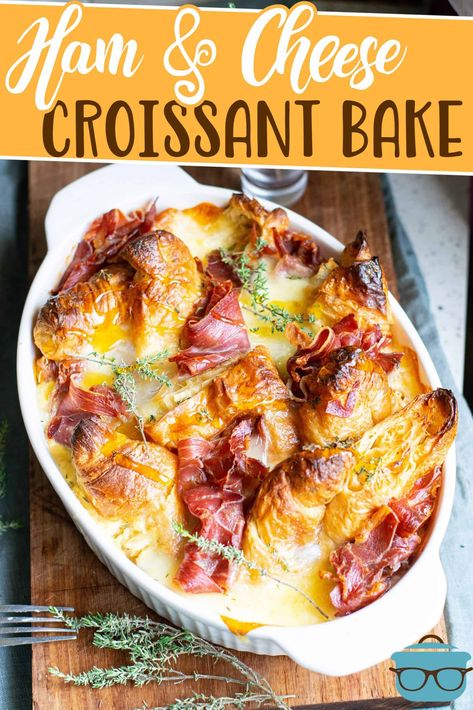 Ham And Cheese Croissant Casserole, Leftover Croissants, Croissant Casserole, Croissant Bake, Crossant Recipes, Ham And Cheese Croissant, Ham Breakfast, Cheese Croissant, Croissant Recipe