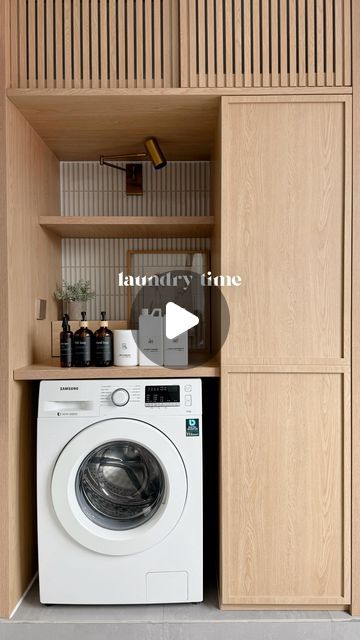 Laundry Hidden In Cabinet, Hidden Laundry Rooms, Laundry Room Storage Cabinet, Washing Area, Laundry Cupboard, Utility Room Storage, Laundry Cabinet, Laundry Organizer, Hidden Laundry