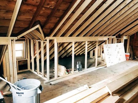 Attic Remodel Tour: Phase One - Pinch of Yum Attic Conversion Before And After, Cool Attic Rooms, Attic Renovation Slanted Ceiling, Little Cottage House, Attic Bonus Room, Loft Conversion Plans, Attic Master Suite, Due Date Calculator, Attic Bedroom Storage