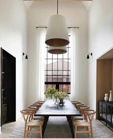 Tall Ceilings, Dining Room Inspiration, Table Ideas, Custom Home Builders, Dining Room Design, Beautiful Space, Modern Dining, Room Table, Dining Room Decor