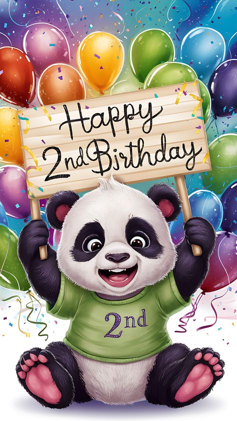 Free Happy 2nd Birthday Panda Happy 2 Birthday Boy, Happy 2nd Birthday Boy, 2nd Birthday Wishes, Wishes For Baby Boy, Happy Birthday 2, Happy Birthday Wishes Pics, Happy Birthday Wishes Messages, Birthday Wishes Pics, Holding A Sign