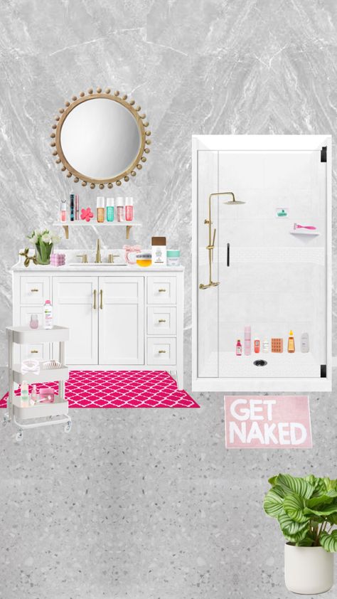 #preppy #preppyaesthetic #preppyinspo #bathroom #bathroomdesign #beauty #skincare #grwm #aesthetic #vibes Preppy Bathroom Mirror, Bathroom Preppy Decor, Preppy College Apartment Bathroom, Preppy Bathroom Counter, Bathroom Ideas Preppy, Preppy Bathrooms, Dorm Bathroom Aesthetic, Preppy Bathroom Ideas, Bathroom Preppy